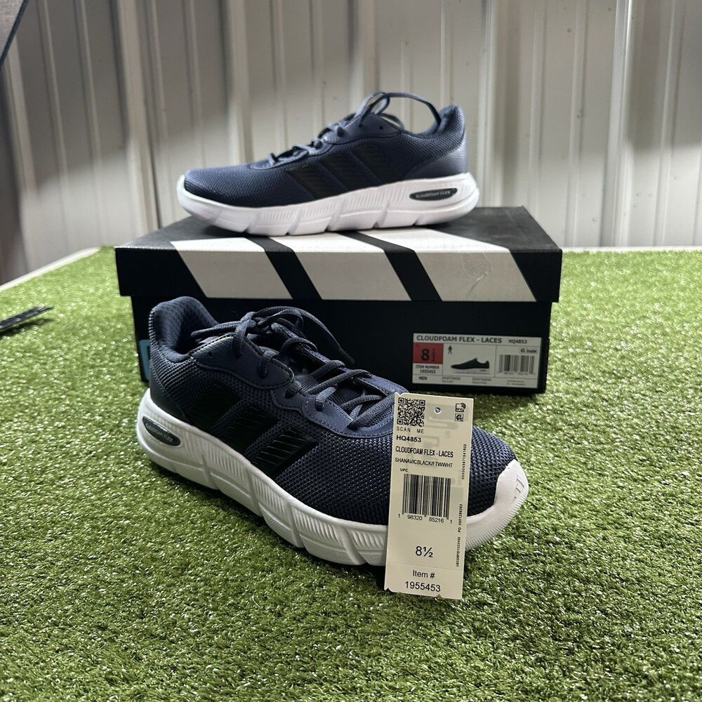 Adidas Cloudfoam Flex Laces Men's 8.5 Navy Blue Running Shoes New in Box